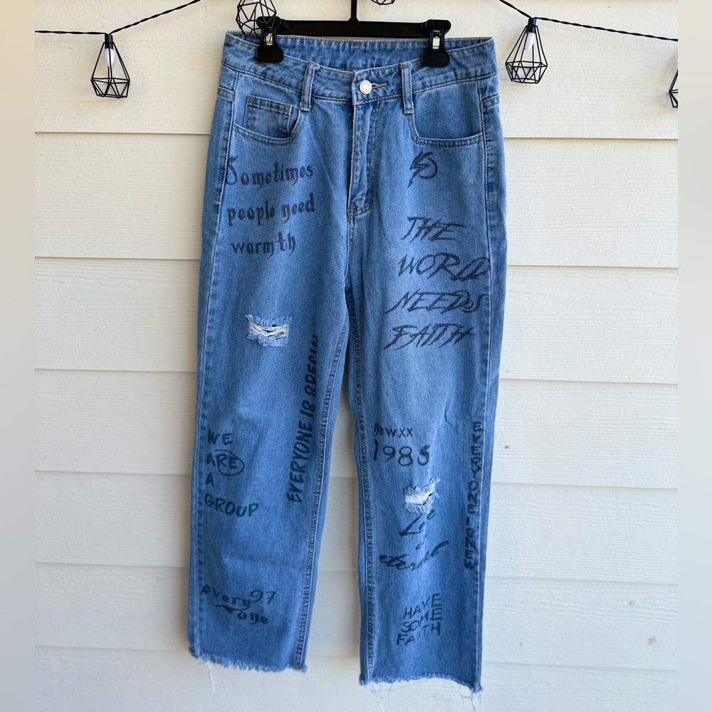 SHEIN Blue Denim Jeans with Graphic Design